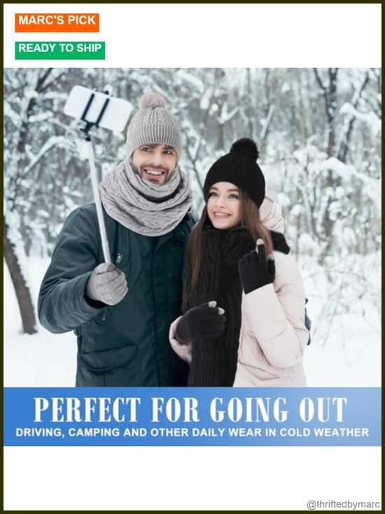 8-Piece Winter Accessories Set with Pompom Beanie, Scarf, Touch Screen Gloves, main image 4
